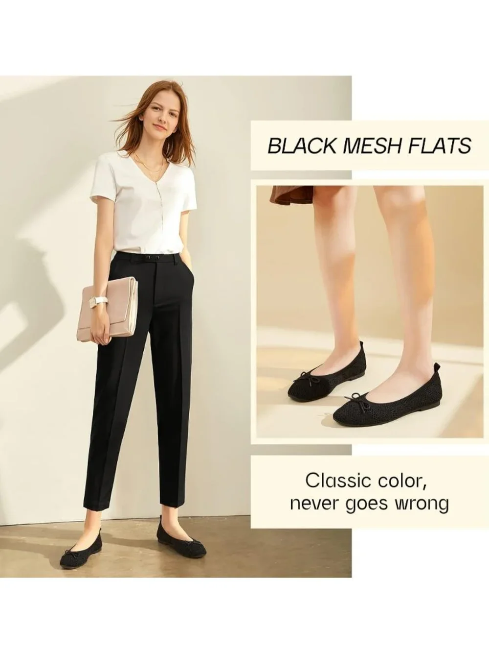 Women's Black Crochet Lace Round Toe Solid Comfortable Low Heel Ballet Flats